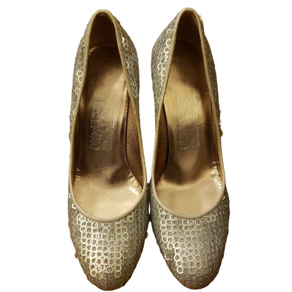 Salvatore Ferragamo Fabina silver sequin heels size 7 - Picture 5 of 10